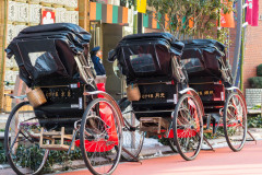 Japanese rickshaws in the traditional neighbourhood of Asakusa in Tokyo, 2018